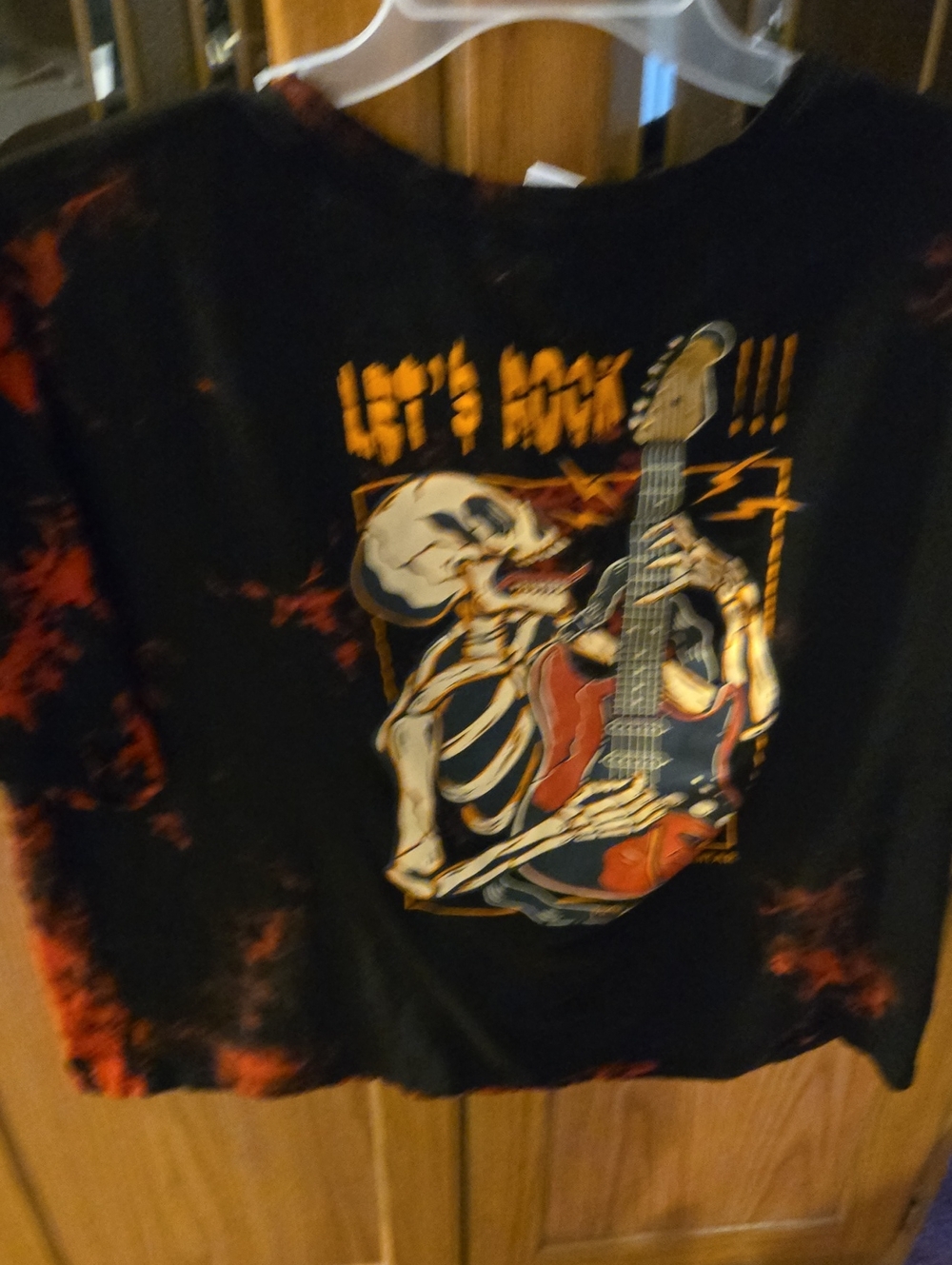 ROMWE Black Tie-Dye 'Let's Rock' Skeleton Guitar Tee